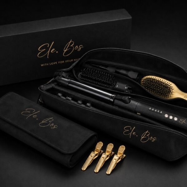 The Ele Bos Curling Iron gift set with travel case, brush and clips